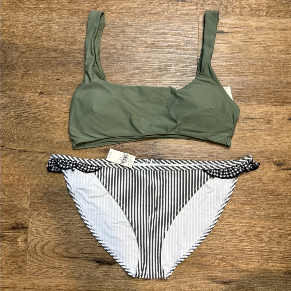 Aerie Black and White Striped Bikini Bottom